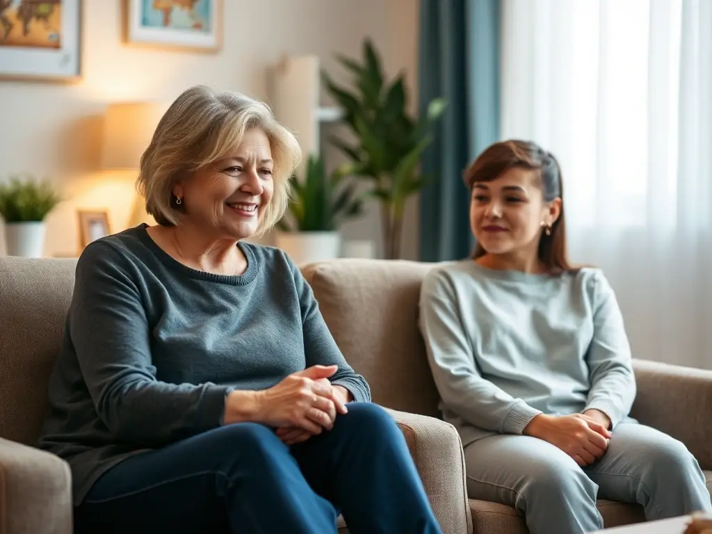 A counselor providing emotional support to a child, in a comforting and private setting. The image represents the organization's commitment to mental health and well-being.